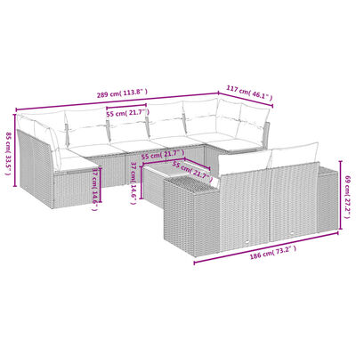 vidaXL 10-tlg. Garten-Sofagarnitur mit Kissen Beige Poly Rattan