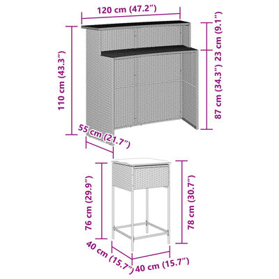 vidaXL 5-tlg. Gartenbar-Set mit Kissen Grau Poly Rattan