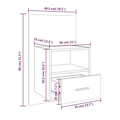 vidaXL Wand-Nachttische 2 Stk. Grau Sonoma