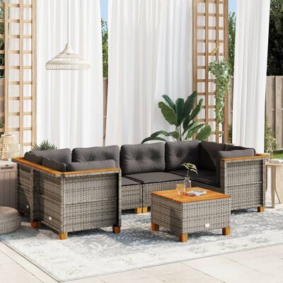 vidaXL 7-tlg. Garten-Sofagarnitur mit Kissen Grau Poly Rattan