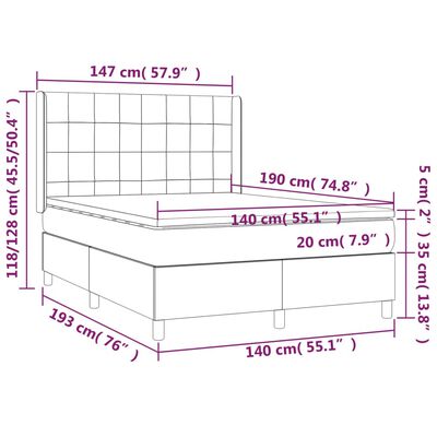 vidaXL Boxspringbett mit Matratze & LED Schwarz 140x190 cm Stoff