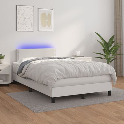 vidaXL Boxspringbett mit Matratze & LED Weiß 120x190 cm Kunstleder