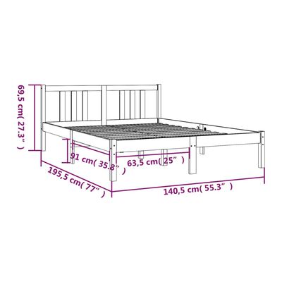 vidaXL Massivholzbett Grau 135x190 cm