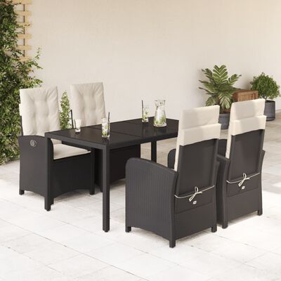 vidaXL 5-tlg. Garten-Essgruppe mit Kissen Schwarz Poly Rattan