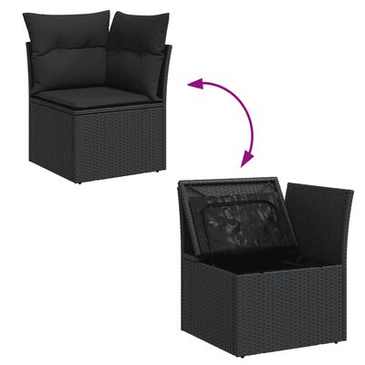 vidaXL 7-tlg. Garten-Sofagarnitur mit Kissen Schwarz Poly Rattan