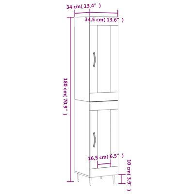 vidaXL Highboard Grau Sonoma 34,5x34x180 cm Holzwerkstoff