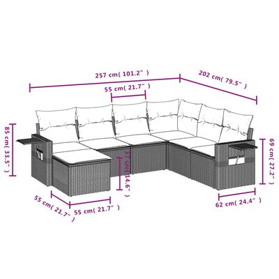 vidaXL 7-tlg. Garten-Sofagarnitur mit Kissen Grau Poly Rattan