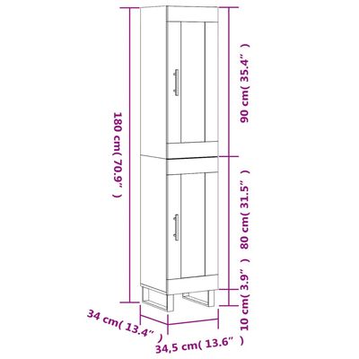 vidaXL Highboard Räuchereiche 34,5x34x180 cm Holzwerkstoff