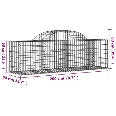 vidaXL Gabionen mit Hochbogen 8 Stk. 200x50x60/80 cm Verzinktes Eisen