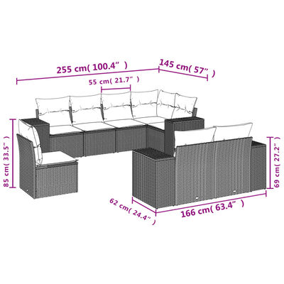 vidaXL 8-tlg. Garten-Sofagarnitur mit Kissen Grau Poly Rattan