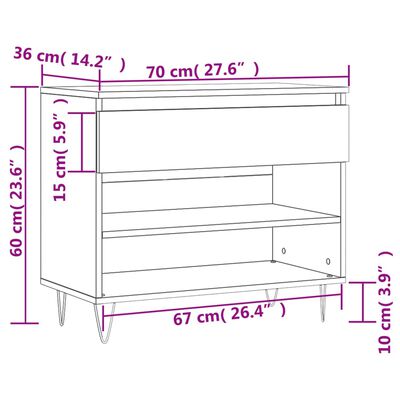 vidaXL Schuhregal Sonoma-Eiche 70x36x60 cm Holzwerkstoff