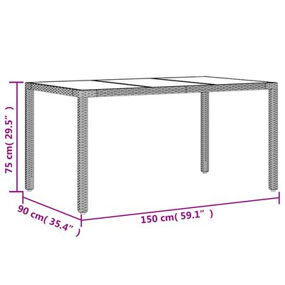 vidaXL Gartentisch mit Glasplatte Schwarz 150x90x75 cm Poly Rattan