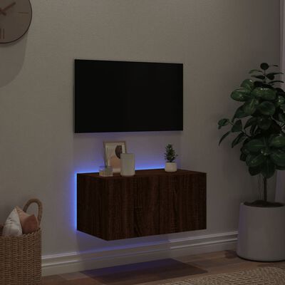 vidaXL TV-Wandschrank mit LED-Leuchten Braun Eichen-Optik 60x35x31 cm