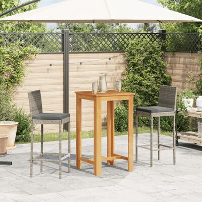 vidaXL 3-tlg. Gartenbar-Set Grau Massivholz Akazie und Poly Rattan