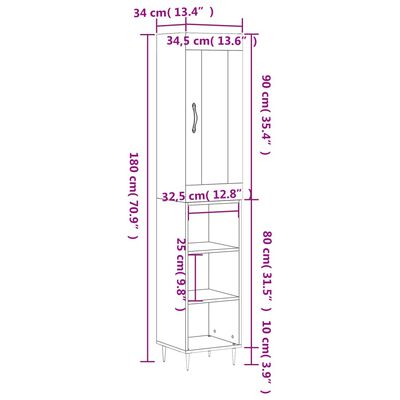 vidaXL Highboard Grau Sonoma 34,5x34x180 cm Holzwerkstoff