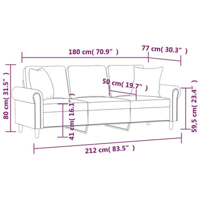 vidaXL 3-Sitzer-Sofa mit Zierkissen Hellgrau 180 cm Samt