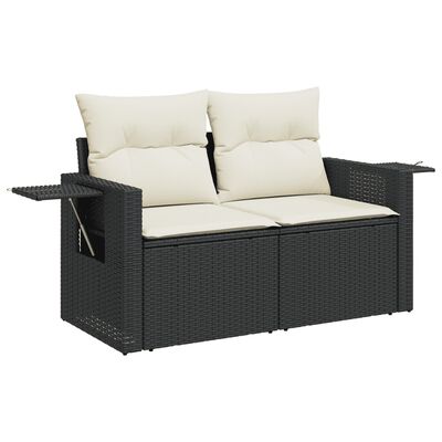 vidaXL 4-tlg. Garten-Sofagarnitur mit Kissen Schwarz Poly Rattan