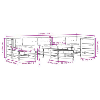 vidaXL 8-tlg. Garten-Lounge-Set mit Kissen Imprägniertes Kiefernholz