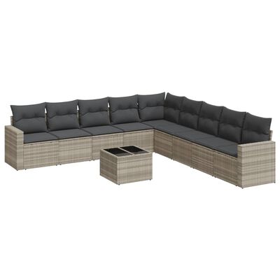 vidaXL 10-tlg. Garten-Sofagarnitur mit Kissen Hellgrau Poly Rattan