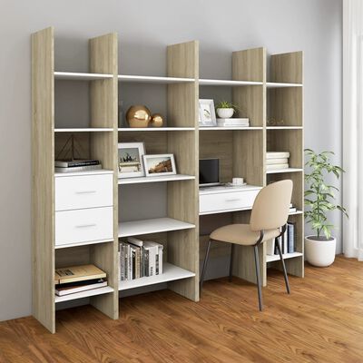 vidaXL Bücherregal Weiß und Sonoma-Eiche 60x35x180 cm Holzwerkstoff