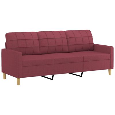 vidaXL 3-Sitzer-Sofa mit Zierkissen Weinrot 180 cm Stoff