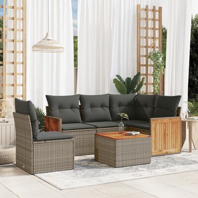 vidaXL 6-tlg. Garten-Sofagarnitur mit Kissen Grau Poly Rattan