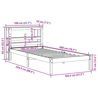 vidaXL Massivholzbett ohne Matratze 100x200 cm Kiefernholz