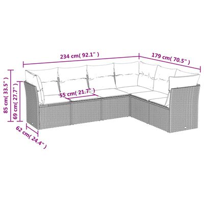 vidaXL 6-tlg. Garten-Sofagarnitur mit Kissen Beige Poly Rattan