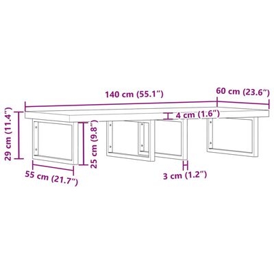 vidaXL Waschbeckenregal Wandmontage Stahl und Akazienholz