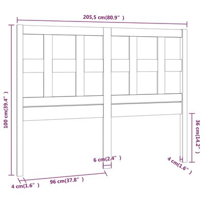 vidaXL Kopfteil 205,5x4x100 cm Massivholz Kiefer