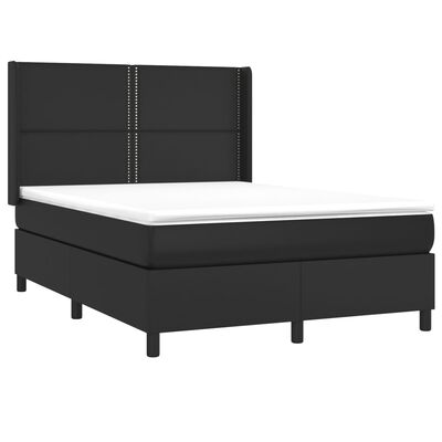 vidaXL Boxspringbett mit Matratze & LED Schwarz 140x200 cm Kunstleder