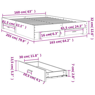 vidaXL Bettgestell mit Schubladen Braun Eichen-Optik 160x200 cm