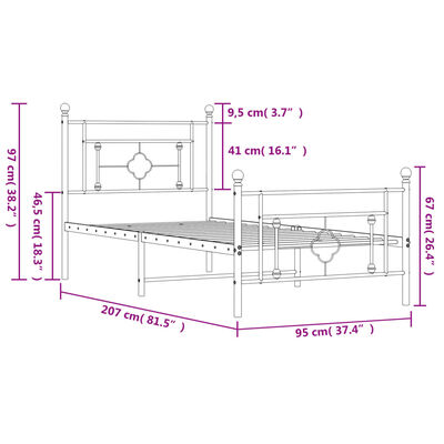 vidaXL Bettgestell mit Kopf- und Fußteil Metall Weiß 90x200 cm