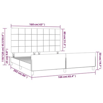 vidaXL Bettgestell mit Kopfteil Dunkelgrau 160x200 cm Samt