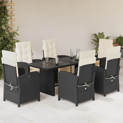 vidaXL 9-tlg. Garten-Essgruppe mit Kissen Schwarz Poly Rattan