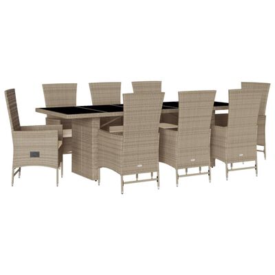 vidaXL 9-tlg. Garten-Essgruppe mit Kissen Beige Poly Rattan