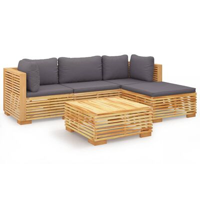 vidaXL 5-tlg. Garten-Lounge-Set mit Kissen Massivholz Teak