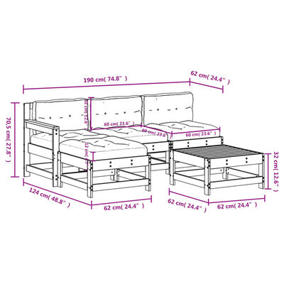 vidaXL 5-tlg. Garten-Lounge-Set mit Kissen Weiß Massivholz