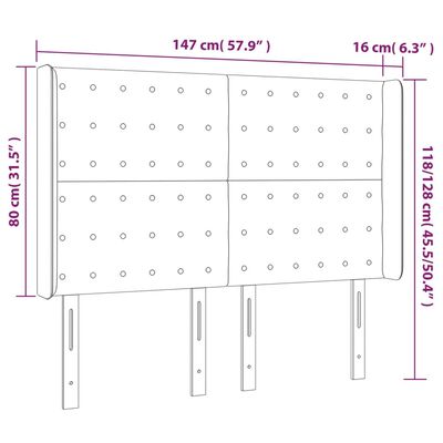 vidaXL LED Kopfteil Schwarz 147x16x118/128 cm Samt