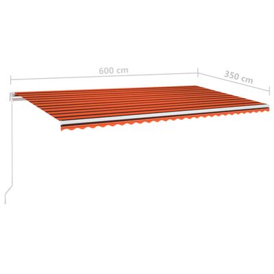 vidaXL Markise Manuell Einziehbar mit LED 600x350 cm Orange und Braun