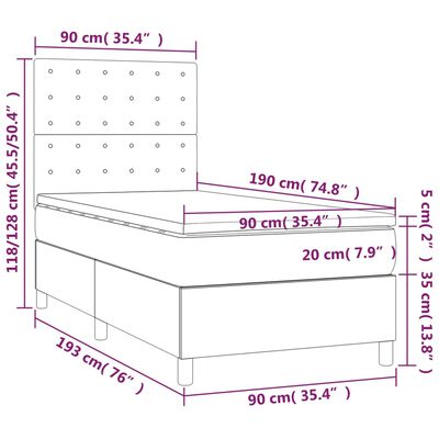 vidaXL Boxspringbett mit Matratze & LED Schwarz 90x190 cm Stoff