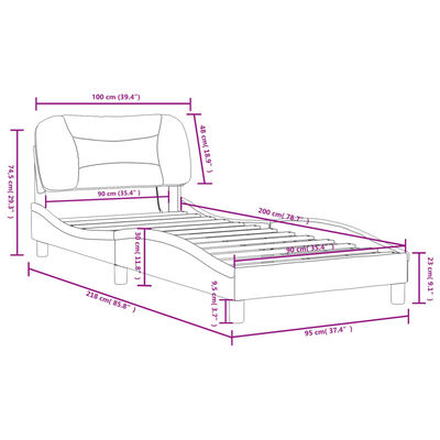 vidaXL Bettgestell mit LED Creme 90x200 cm Stoff