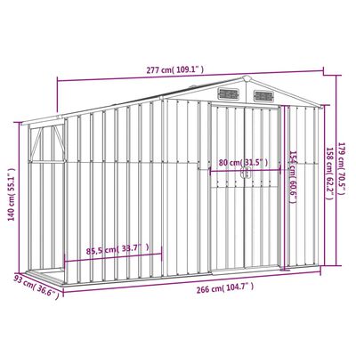 vidaXL Gerätehaus Braun 277x93x179 cm Verzinkter Stahl