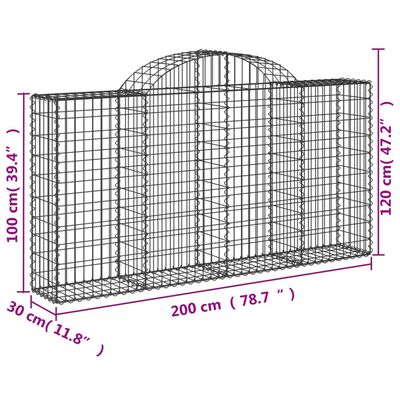 vidaXL Gabionen mit Hochbogen 2 Stk. 200x30x100/120cm Verzinktes Eisen