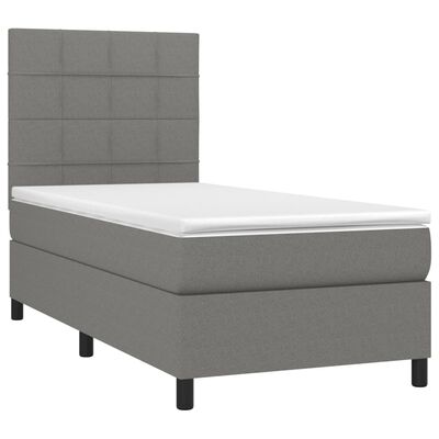 vidaXL Boxspringbett mit Matratze & LED Dunkelgrau 90x190 cm Stoff