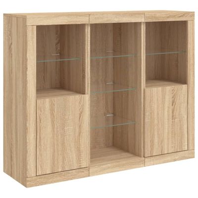 vidaXL Sideboards mit LED-Leuchten 3 Stk. Sonoma-Eiche Holzwerkstoff