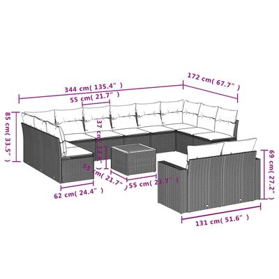 vidaXL 13-tlg. Garten-Sofagarnitur mit Kissen Grau Poly Rattan