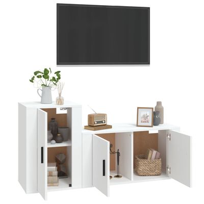 vidaXL 2-tlg. TV-Schrank-Set Weiß Holzwerkstoff