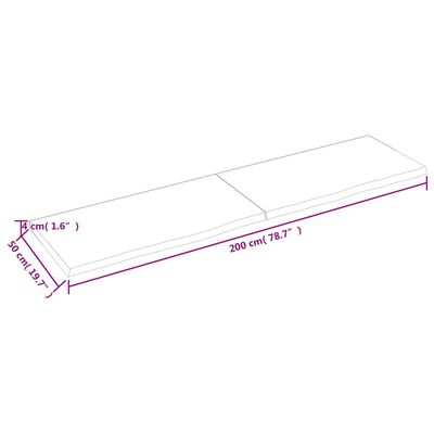 vidaXL Tischplatte Dunkelbraun 200x50x(2-4)cm Massivholz Eiche