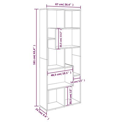 vidaXL Bücherregal Grau Sonoma 67x24x161 cm Holzwerkstoff